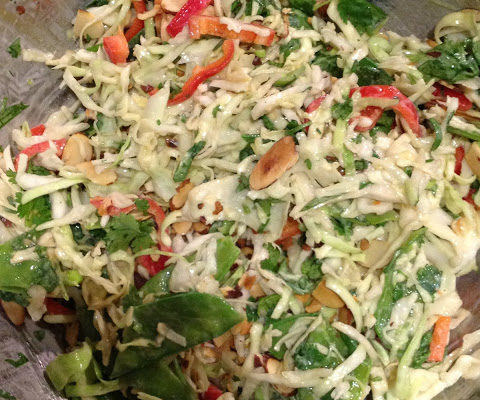 Crunchy Napa Cabbage Asian Slaw with Snowpeas, Almonds, and Cilantro