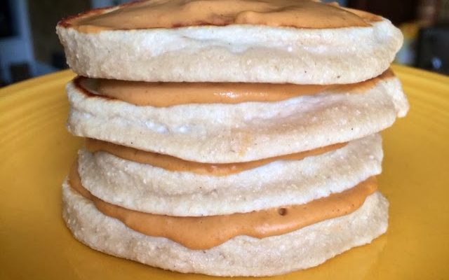 Butter Toffee Protein Pancakes with Caramel Peanut Sauce